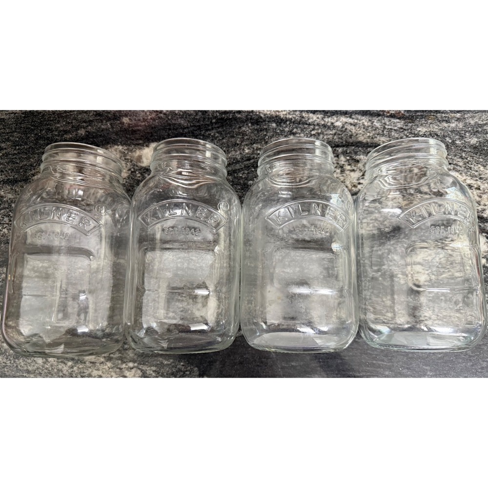 Kilner Quart Size Glass Canning Jars Set of 4 Clear Embossed